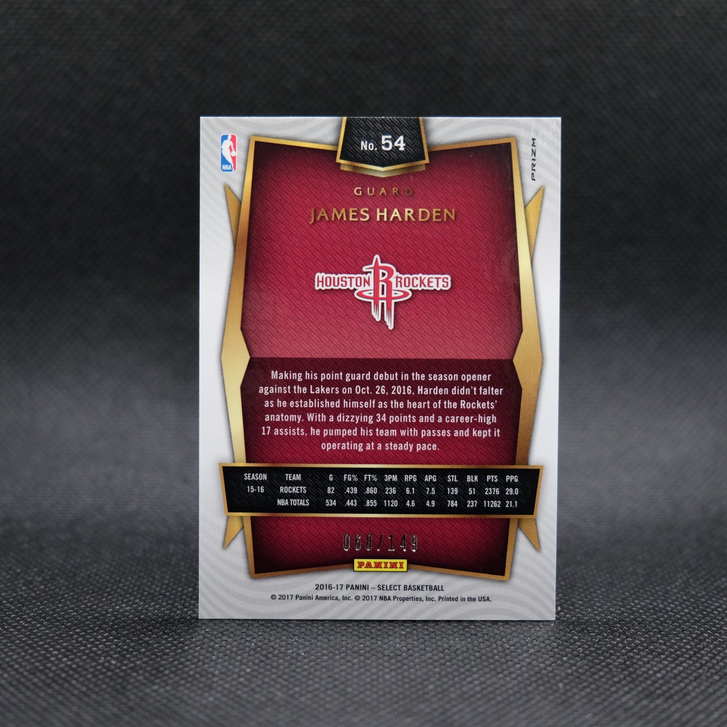 2016-17 James Harden Select #54 White Prizm /149