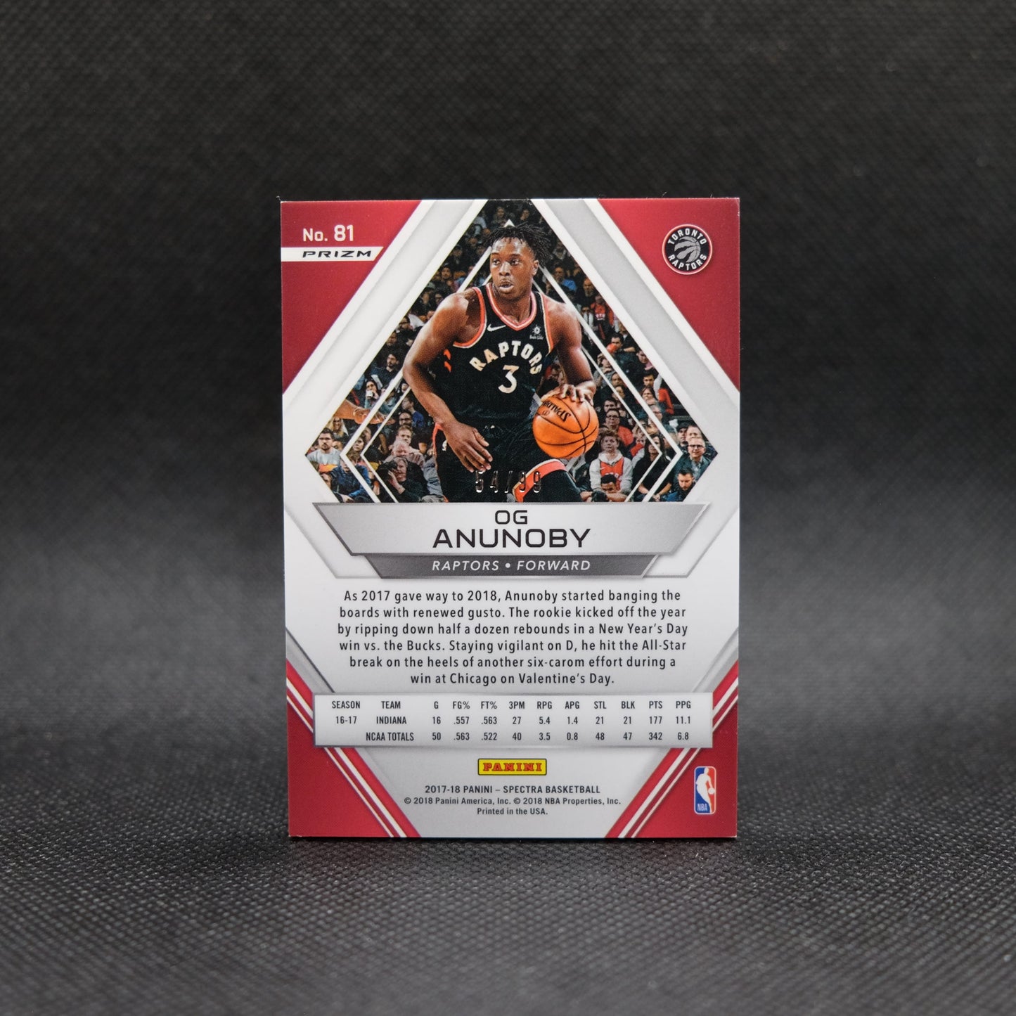 2017-18 OG Anunoby Spectra #81 Blue Fast Break Rookie Card /99