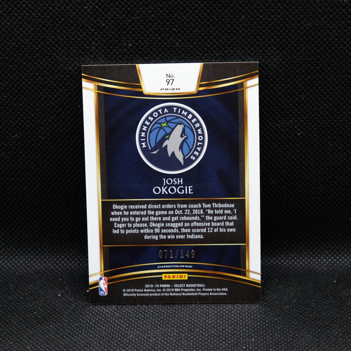 2018-19 Josh Okogie Select #97 White Prizm /149 Rookie Card