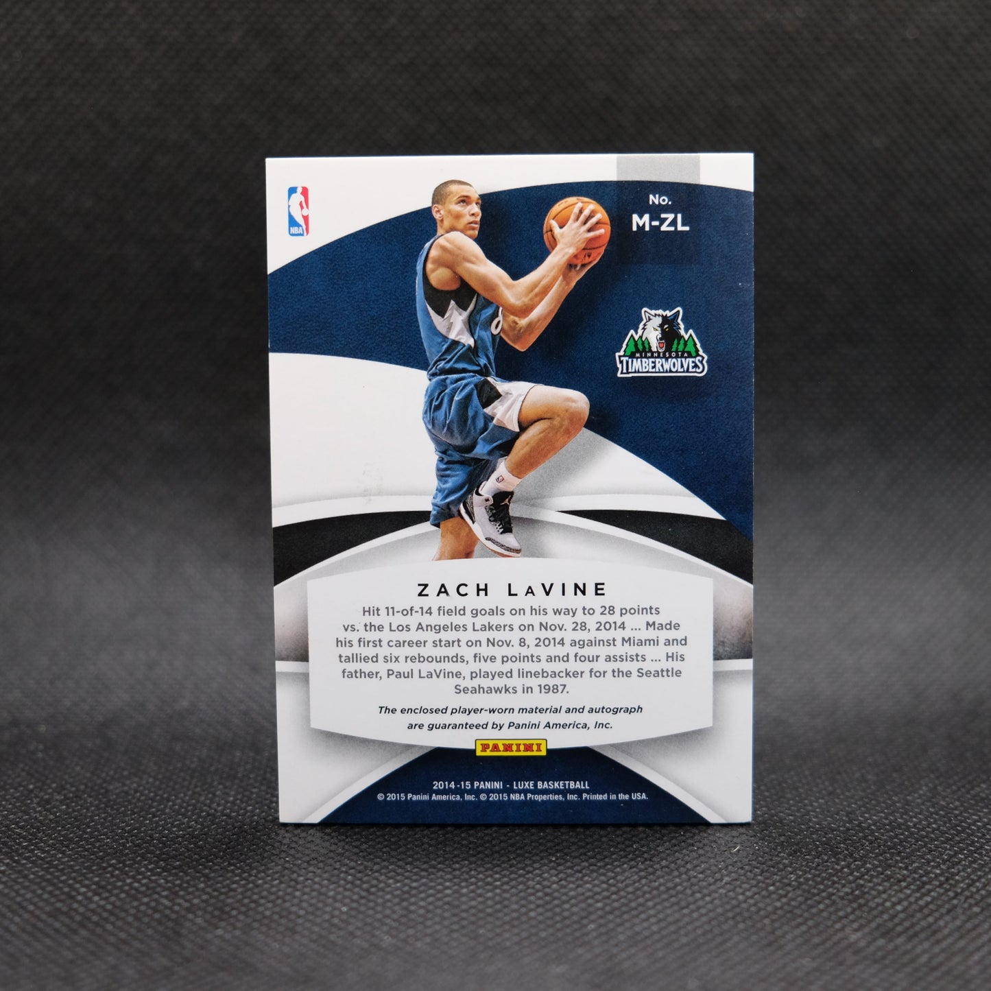 2014-15 Zach LaVine Luxe M-ZL Rookie Patch Auto /60