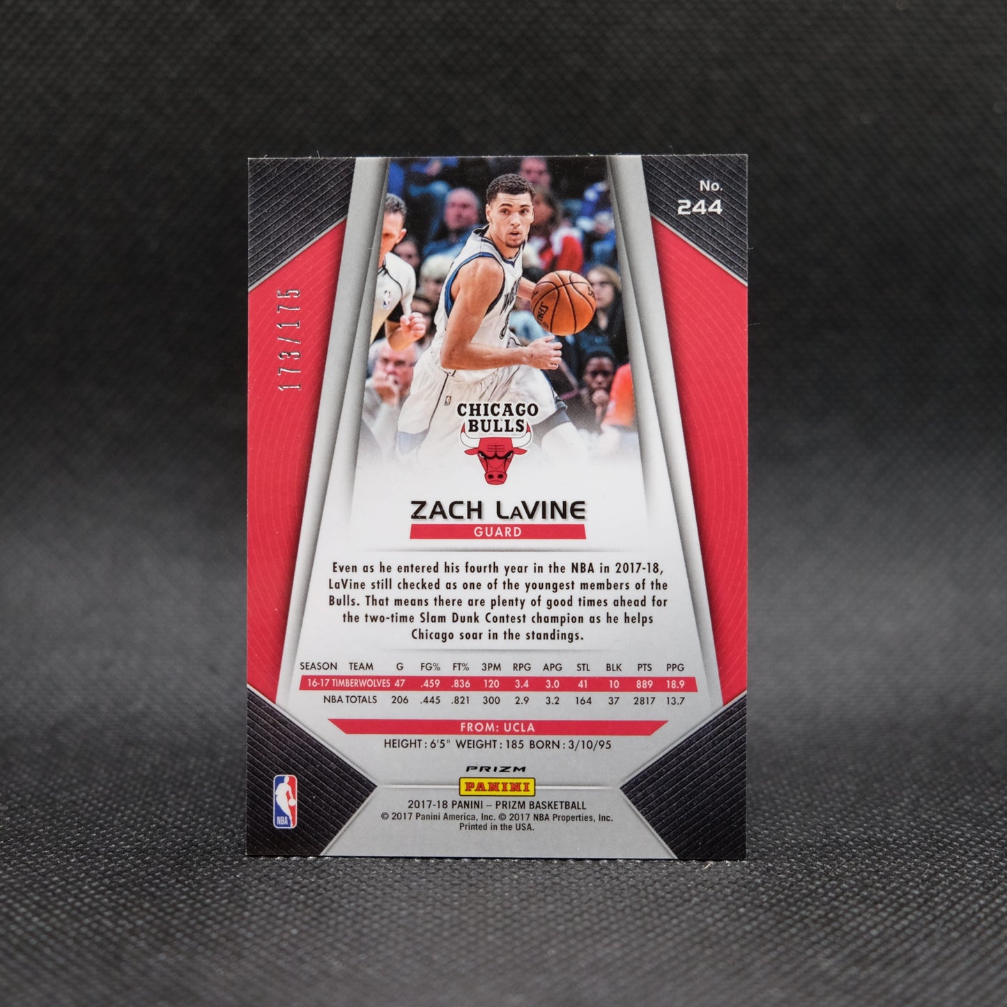 2017-18 Zach LaVine Panini Prizm #244 Blue Fast Break Prizm /175