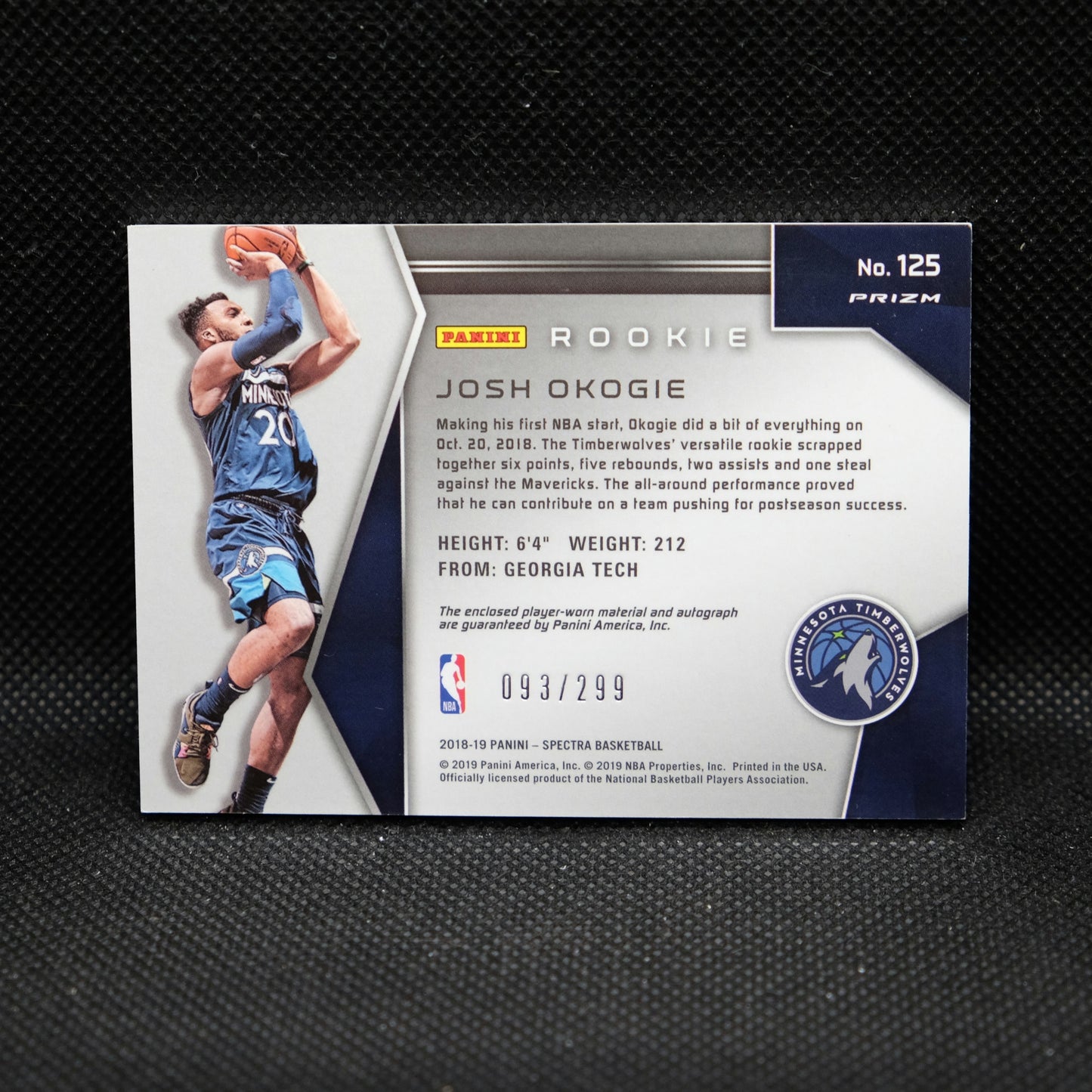 2018-19 Josh Okogie Select #125 Rookie Patch Auto /299