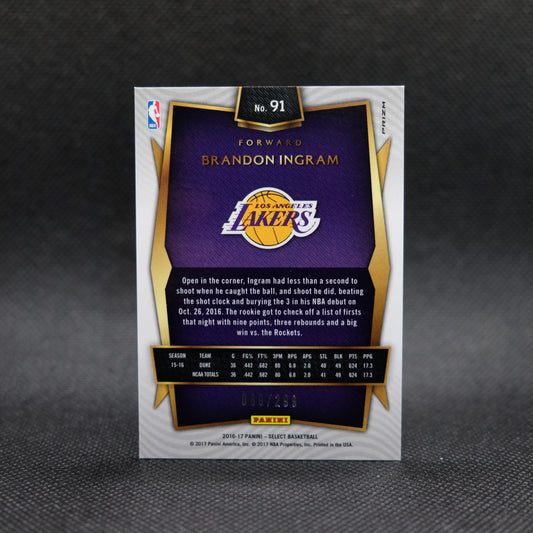 2016-17 Brandon Ingram Select #91 Blue Prizm Rookie Card /299