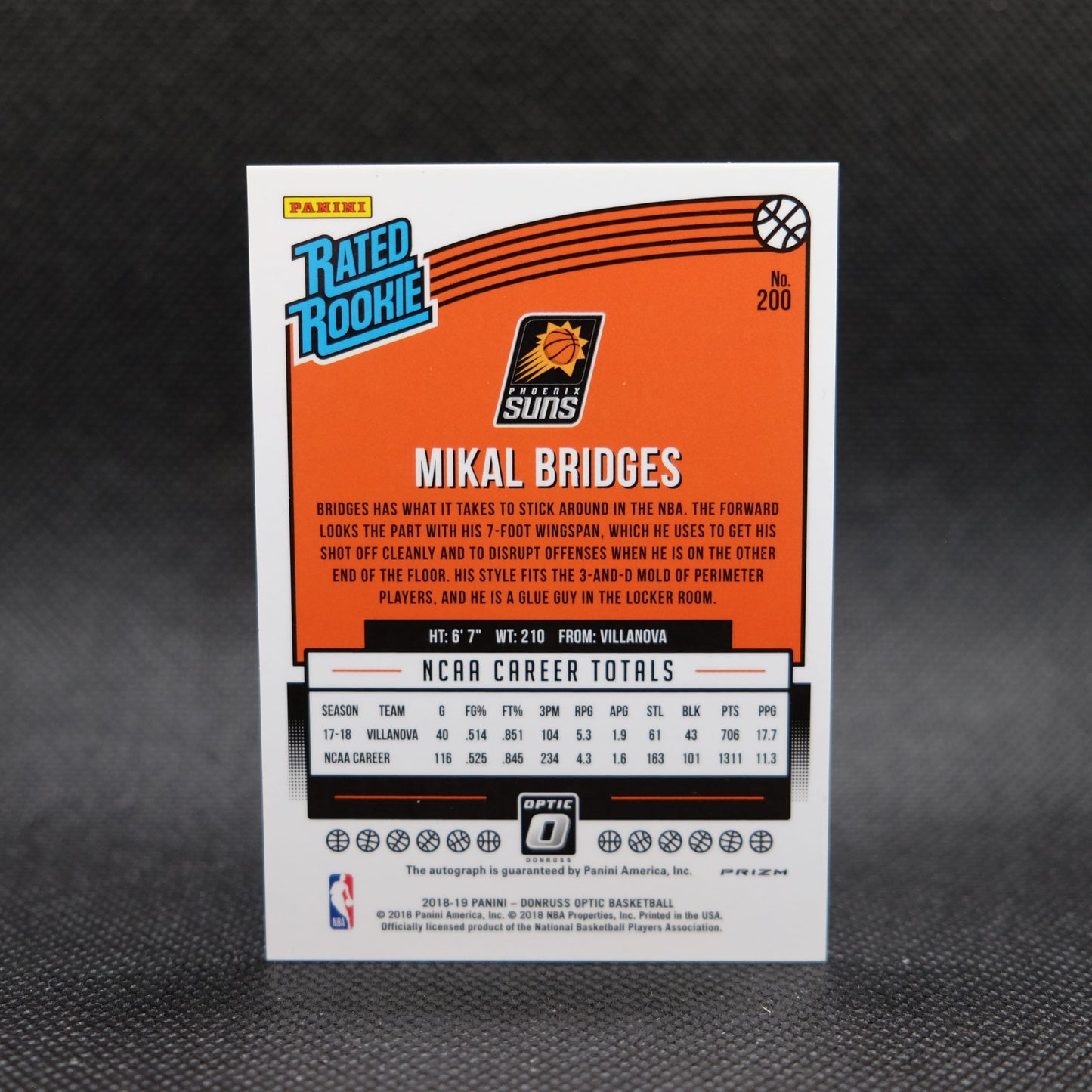 2018-19 Mikal Bridges Donruss Optic Rated Rookie Red Choice Prizm Autograph