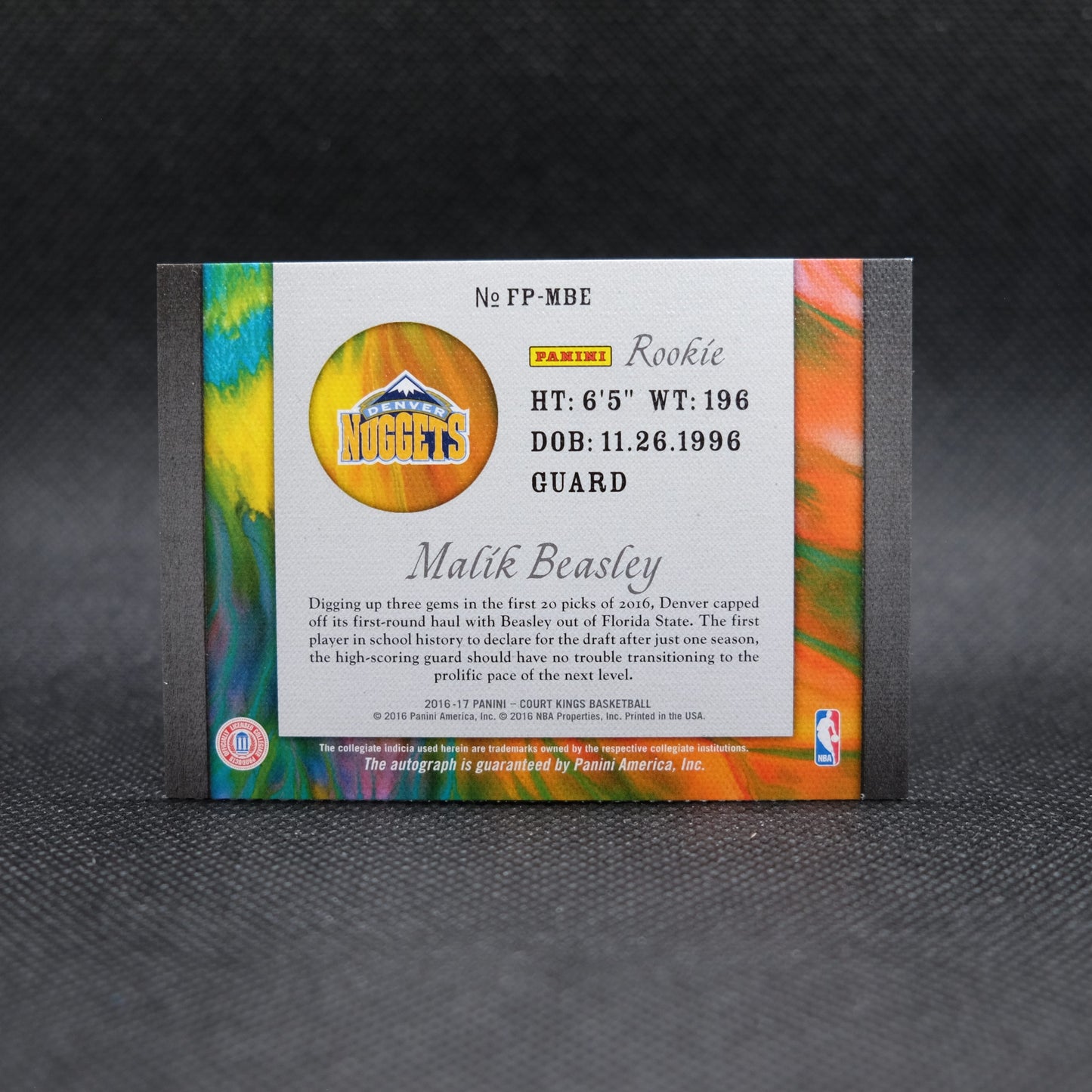 2016-17 Malik Beasley Court Kings FP-MBE Fresh Paint Rookie Card