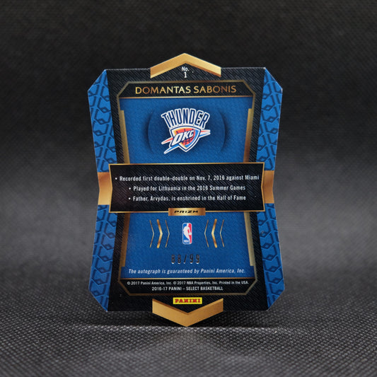 2016-17 Domantas Sabonis Select #1 Gold Pulsar Prizm Die Cut Rookie Autograph /99