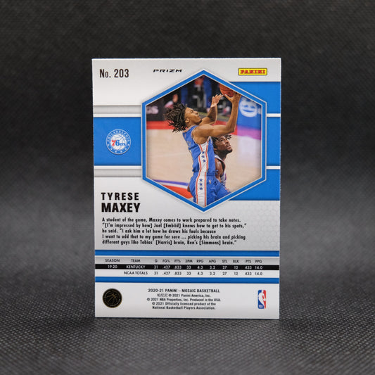 2020-21 Tyrese Maxey Mosaic #203 Pink Camo Prizm Rookie Card