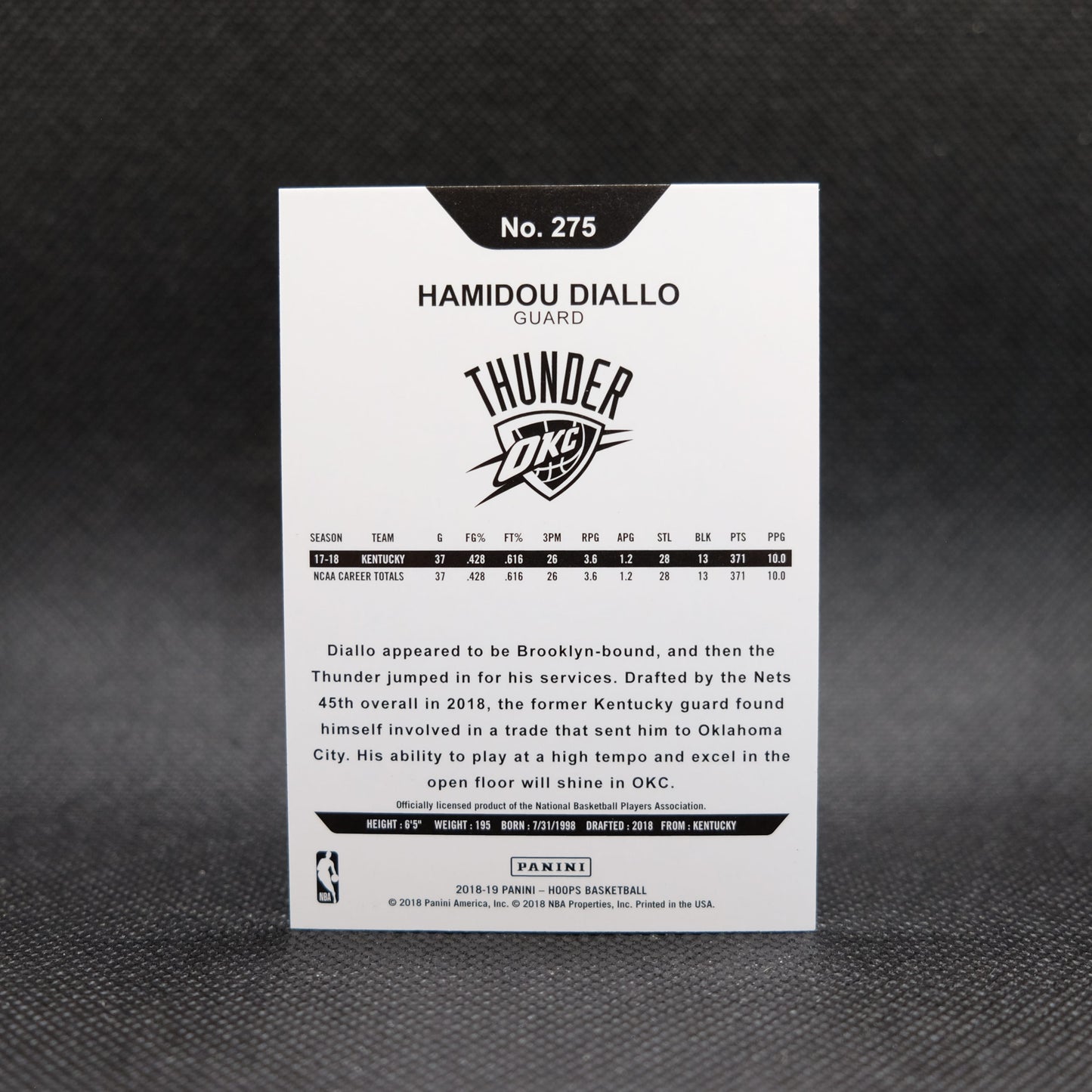 2018-19 Hamidou Diallo Hoops #275 Green Checkerboard Rookie /99