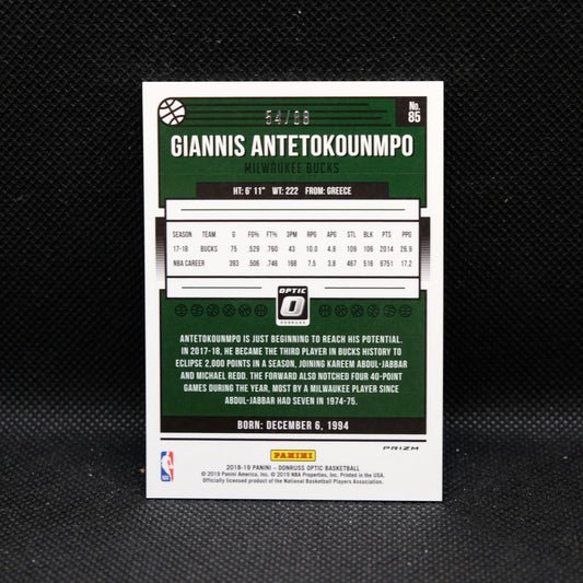 2018-19 Giannis Antetokounmpo Donruss Optic Red Mojo Prizm 54/88