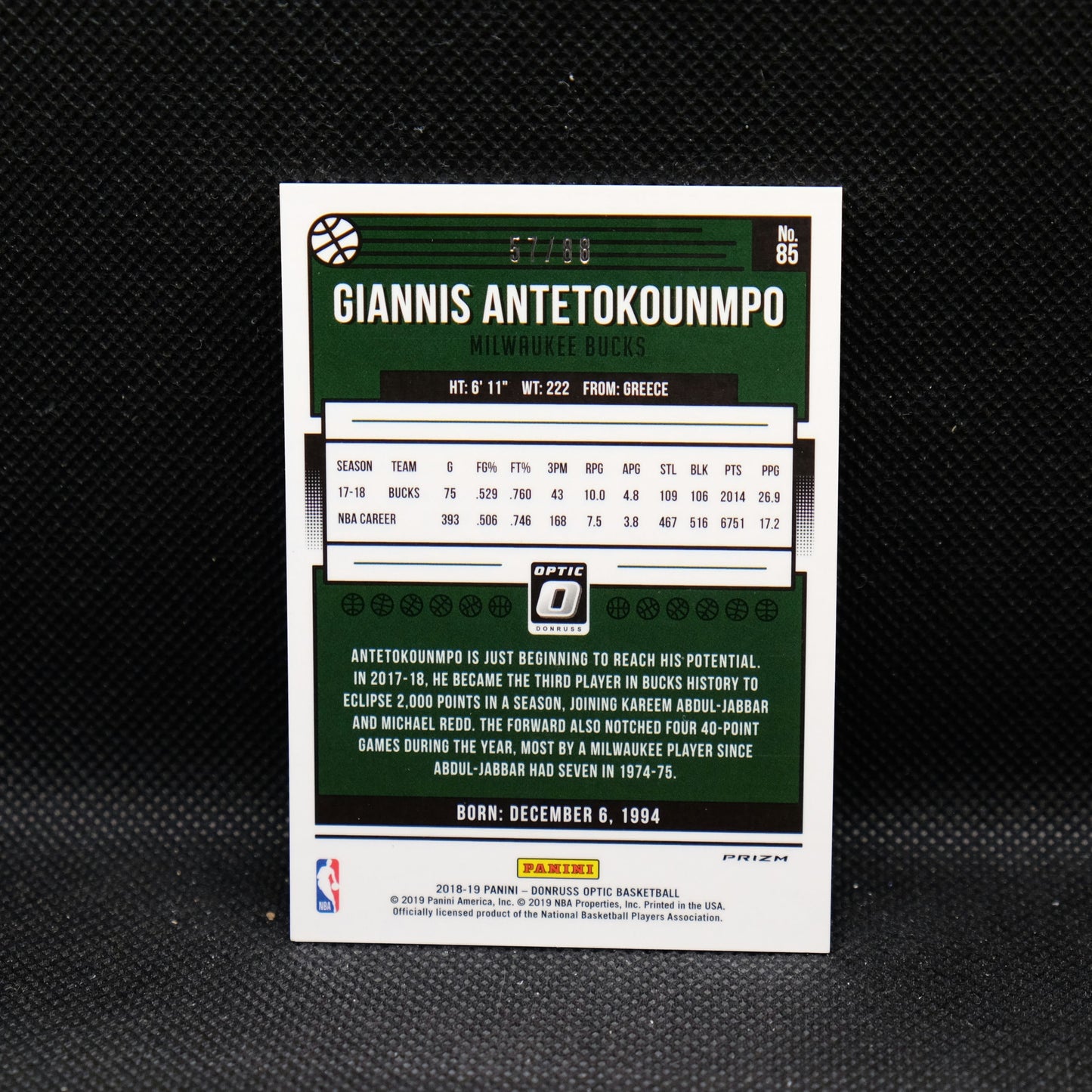 2018-19 Giannis Antetokounmpo Donruss Optic Red Mojo Prizm 57/88