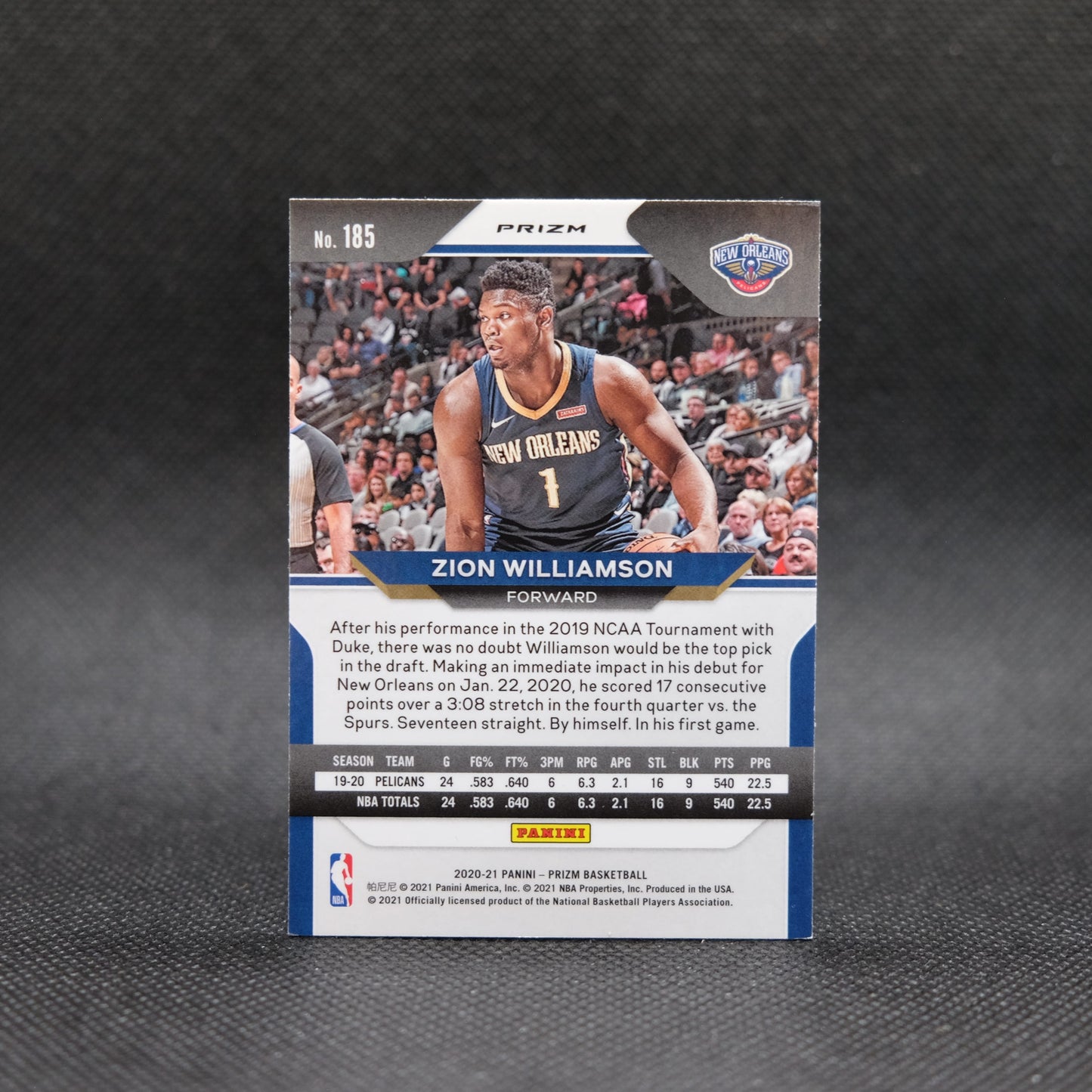 2020-21 Zion Williamson Prizm #185 Choice Blue Green Yellow Prizm