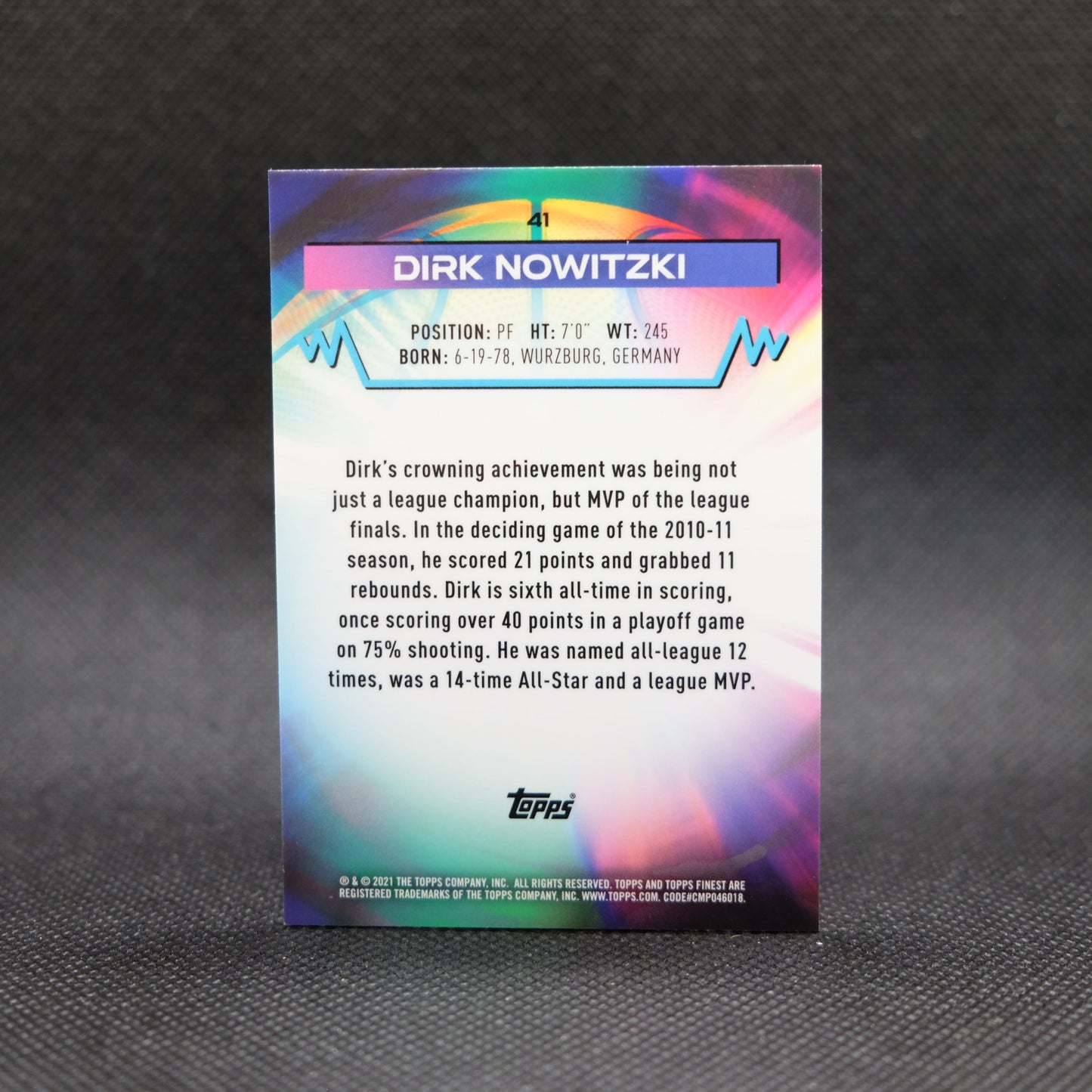 2021 Topps Finest #41 Dirk Nowitzki Pink /75