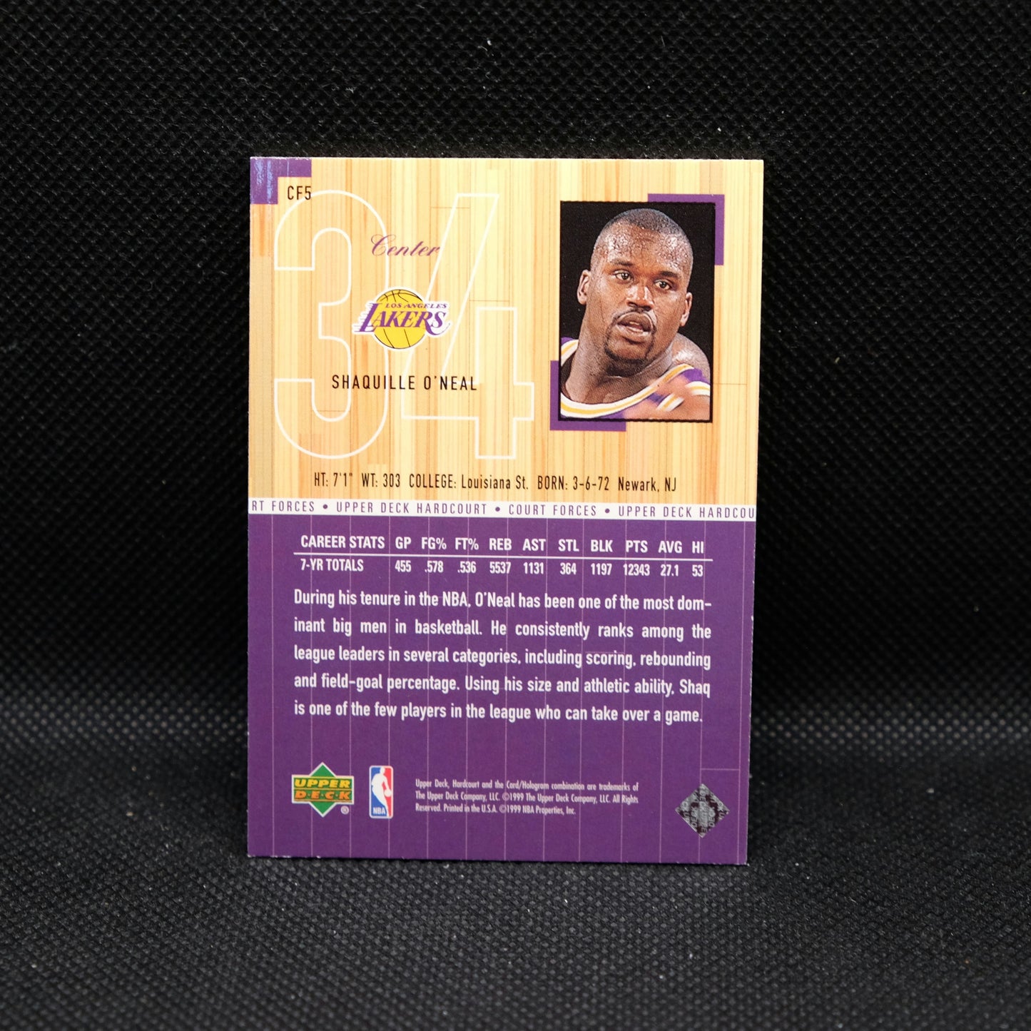 1999 Shaquille O'Neal Upper Deck Hardcourt Court Forces CF5