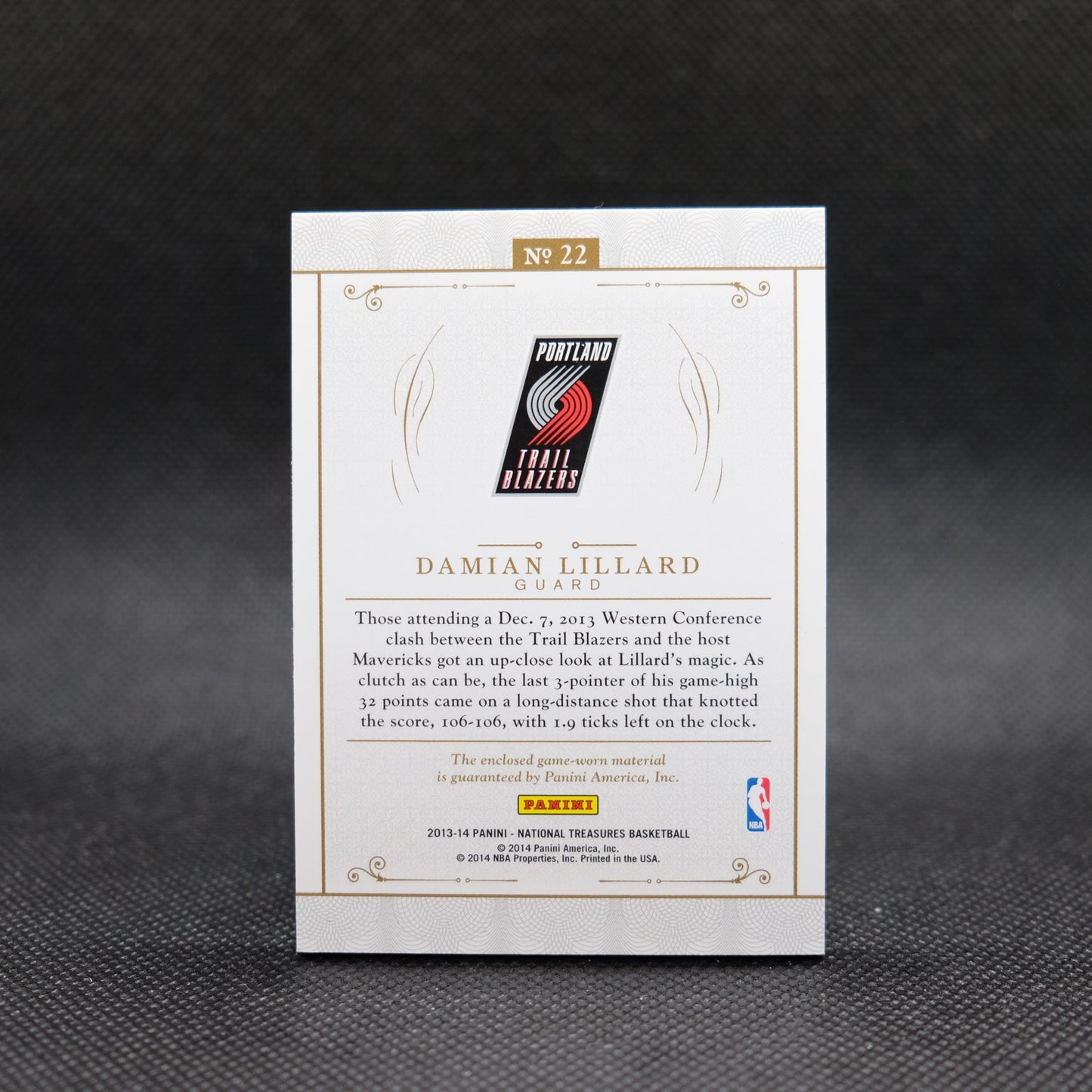 2013-14 Damian Lillard National Treasures #22 Air Apparent Patch /25