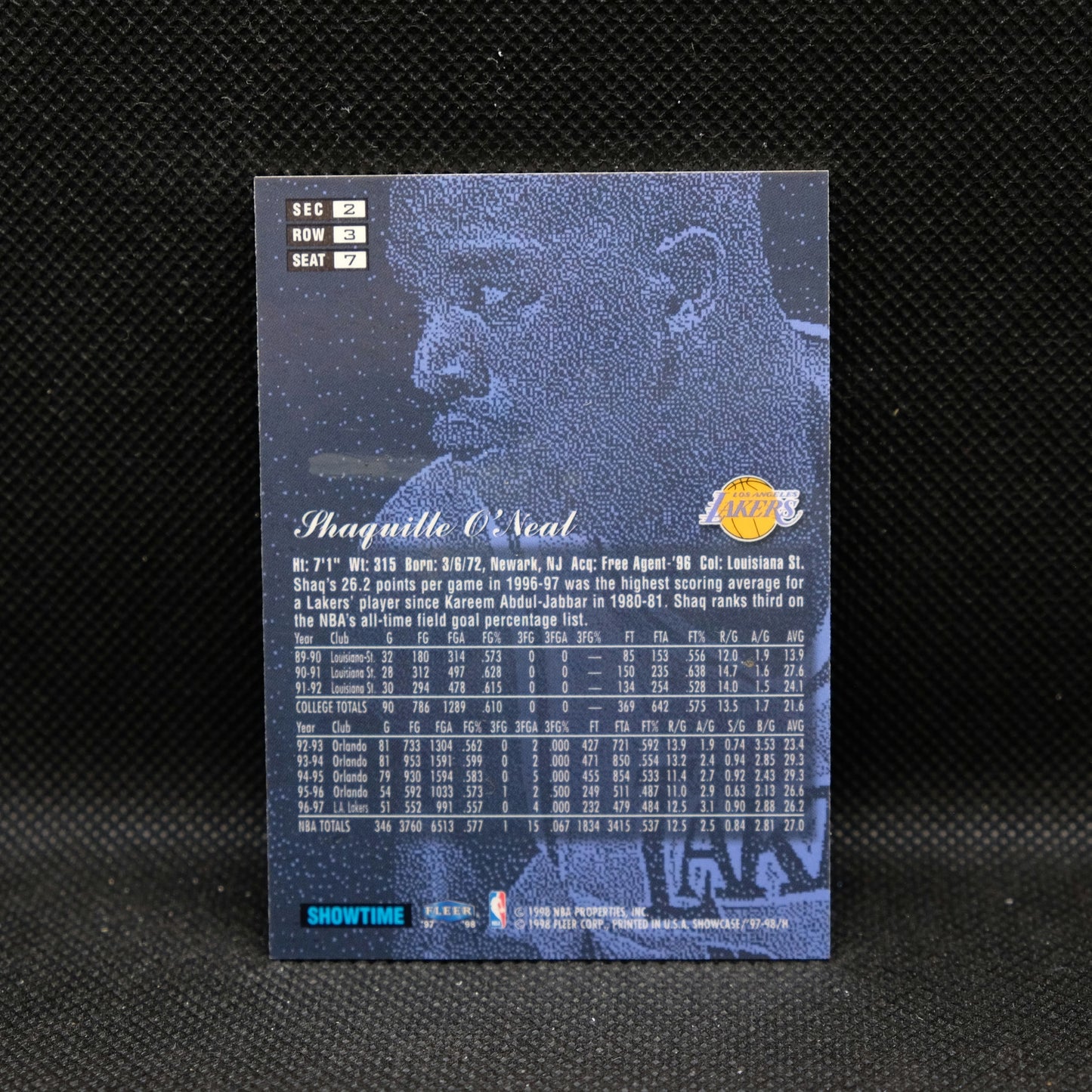 1997-98 Shaquille O'Neal Flair Showcase Sec 2 Row 3 Seat 7