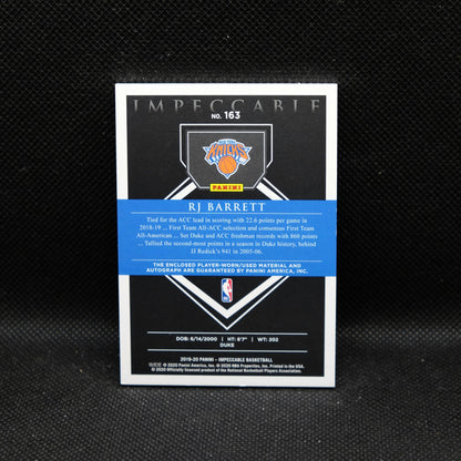 2019-20 RJ Barrett Immaculate #163 Rookie Patch Auto RPA /99