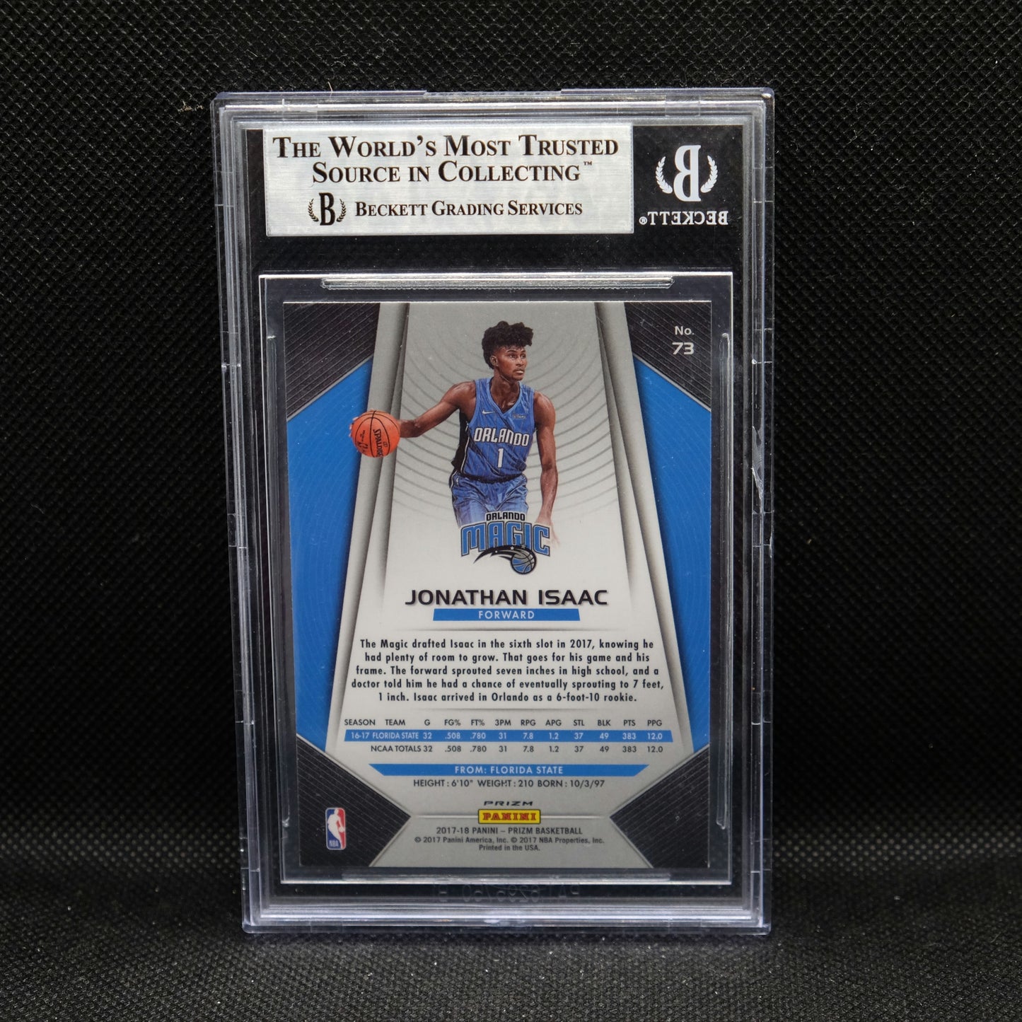 2018-19 Jonathan Isaac Prizm #73 Silver Prizm Rookie BGS 9 MINT