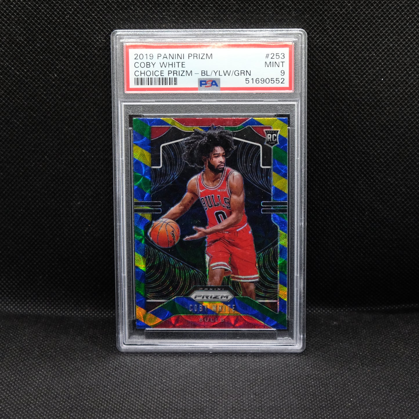 2019-20 Coby White Prizm #253 Choice Blue Yellow Green Prizm RC PSA 9