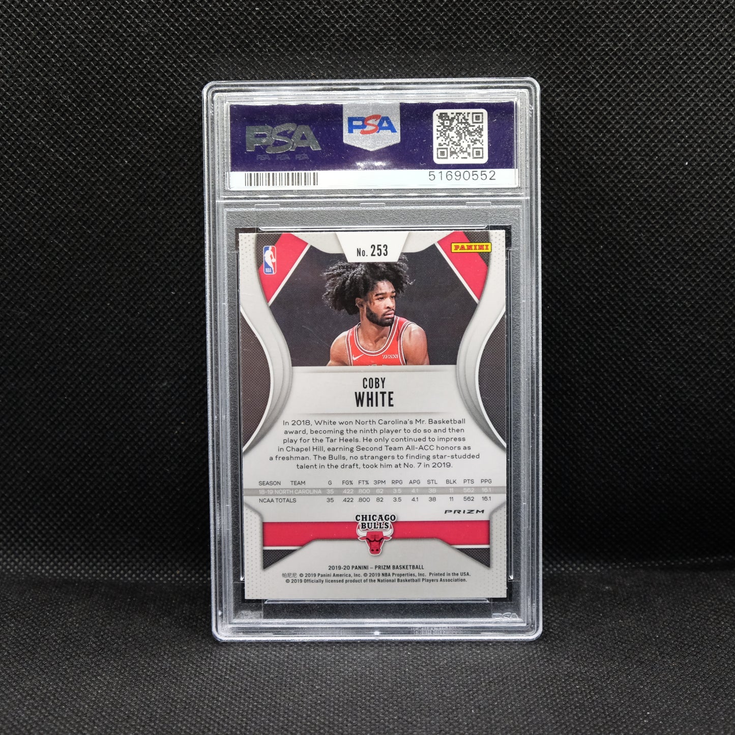 2019-20 Coby White Prizm #253 Choice Blue Yellow Green Prizm RC PSA 9