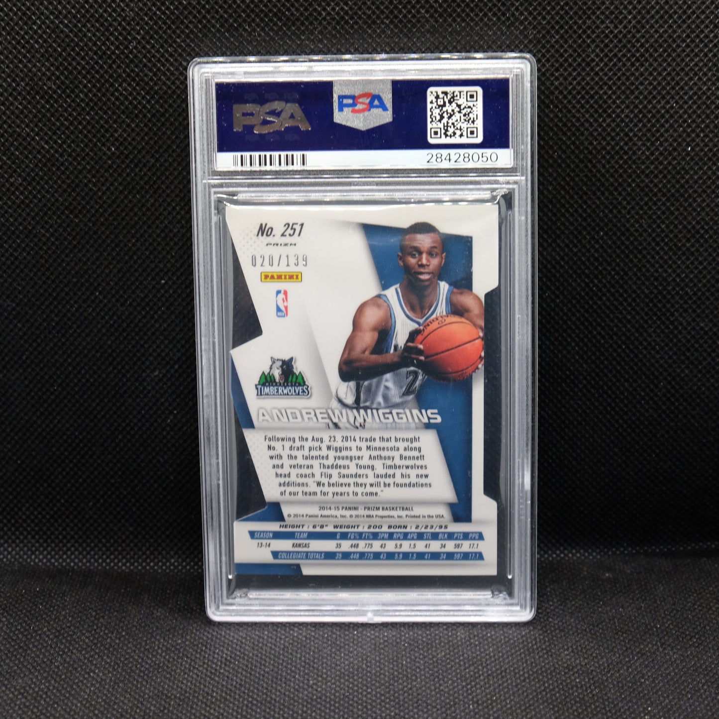 2014-15 Andrew Wiggins Prizm #251 Purple Die Cut Prizm RC /139 PSA 10