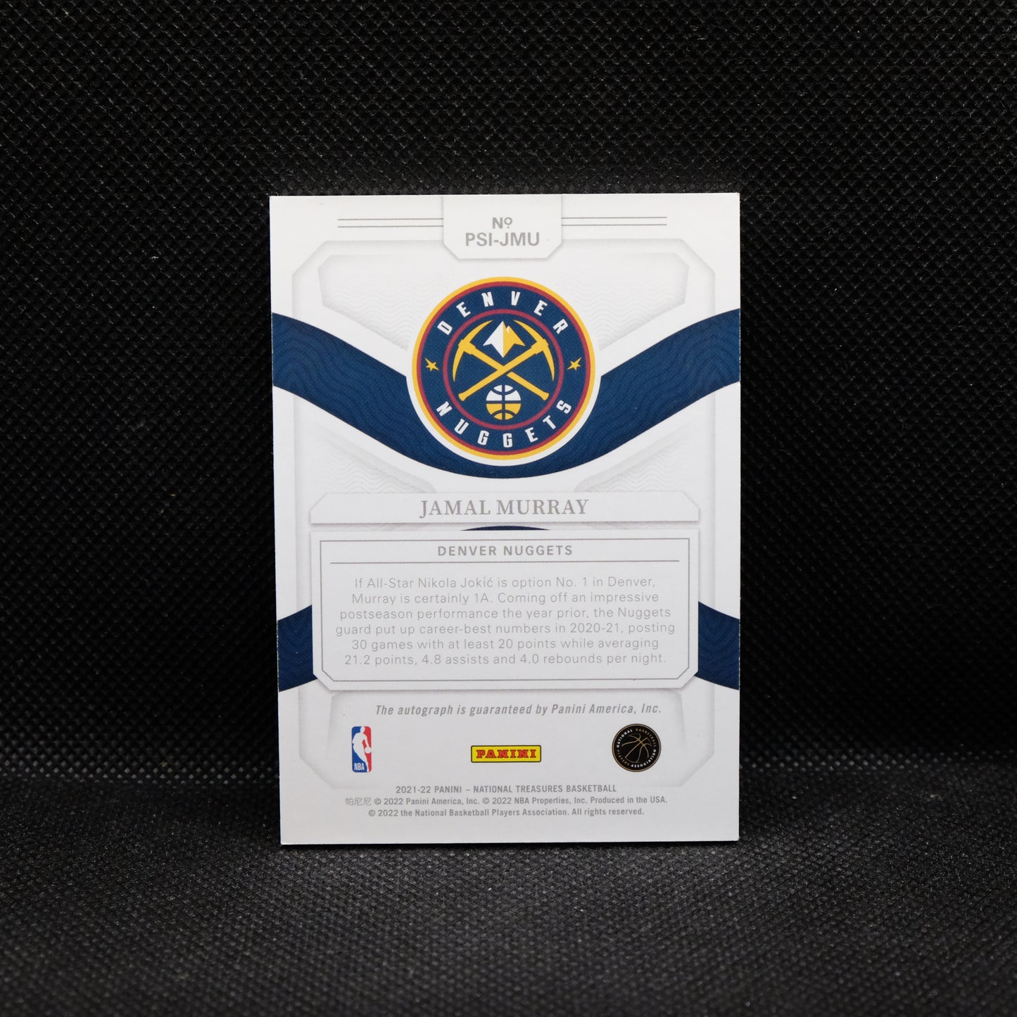 2021-22 Jamal Murray National Treasures Peerless Signatures /25 PSI-JMU