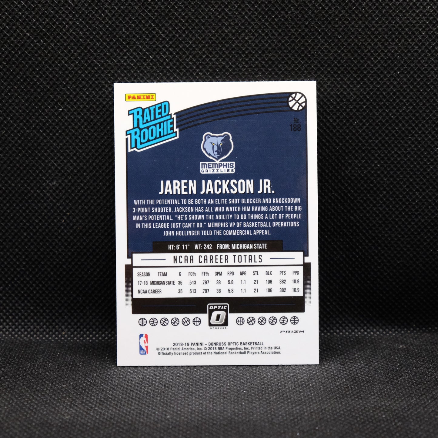 2018-19 Jaren Jackson Jr. Donruss Optic Rated Rookie Mojo Prizm