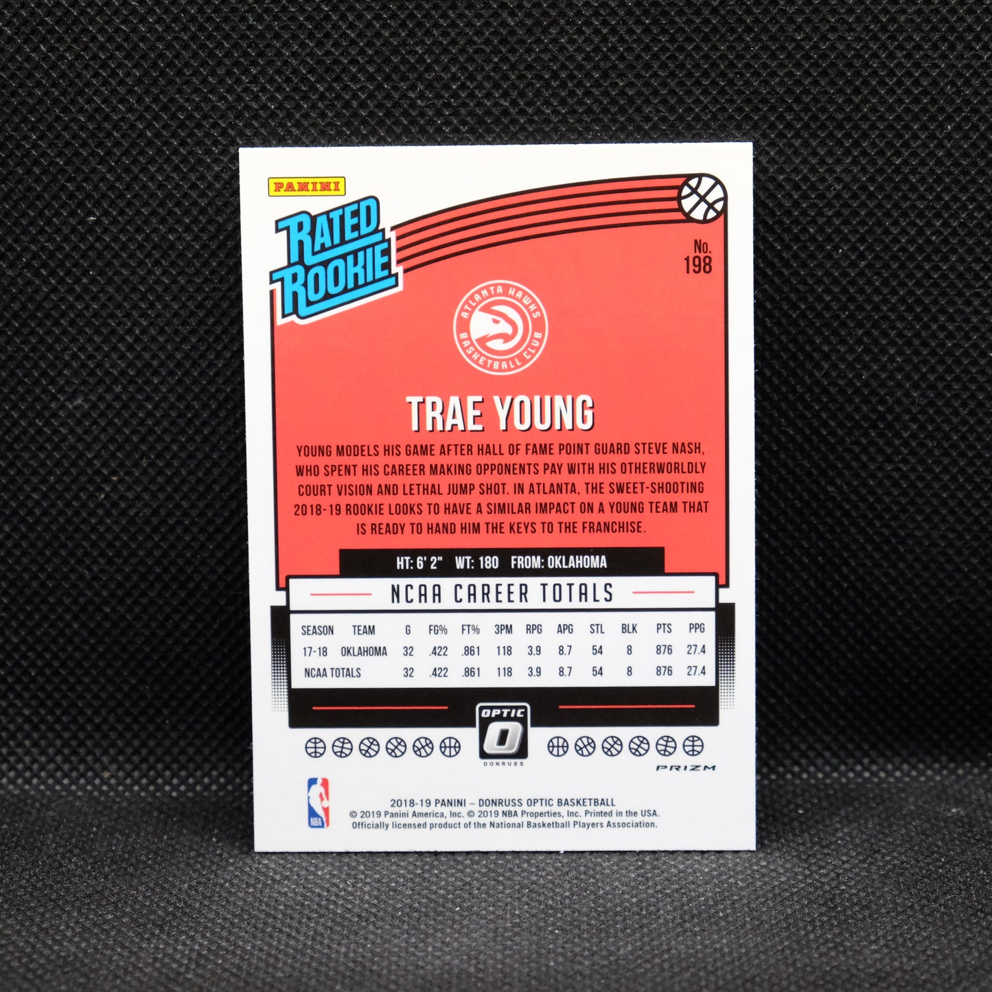 2018-19 Trae Young Donruss Optic Rated Rookie Blue Velocity Prizm
