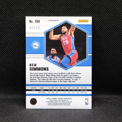 2020-21 Ben Simmons Mosaic #104 White Prizm /25