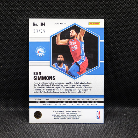 2020-21 Ben Simmons Mosaic #104 White Prizm /25