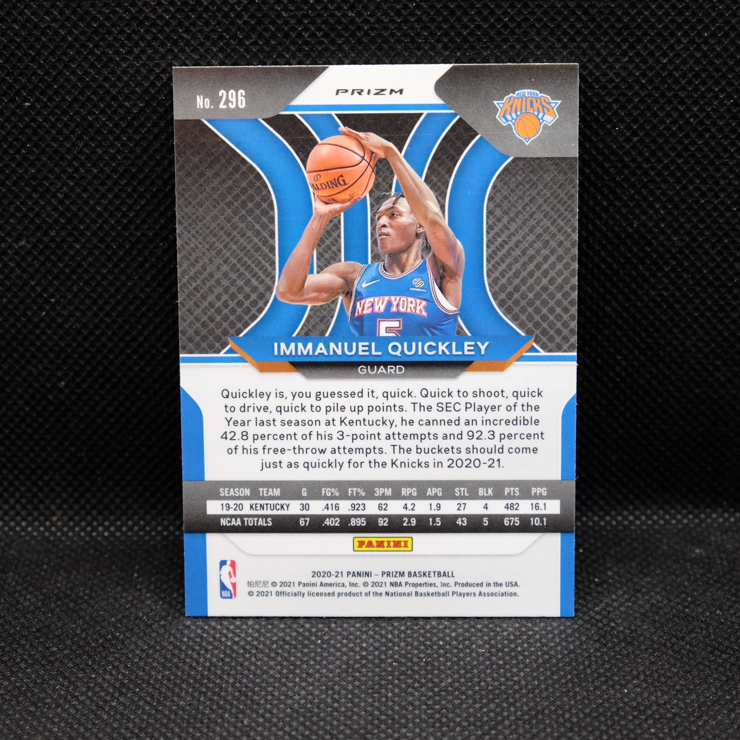 2020-21 Immanuel Quickley Prizm #296 Silver Prizm Rookie Card