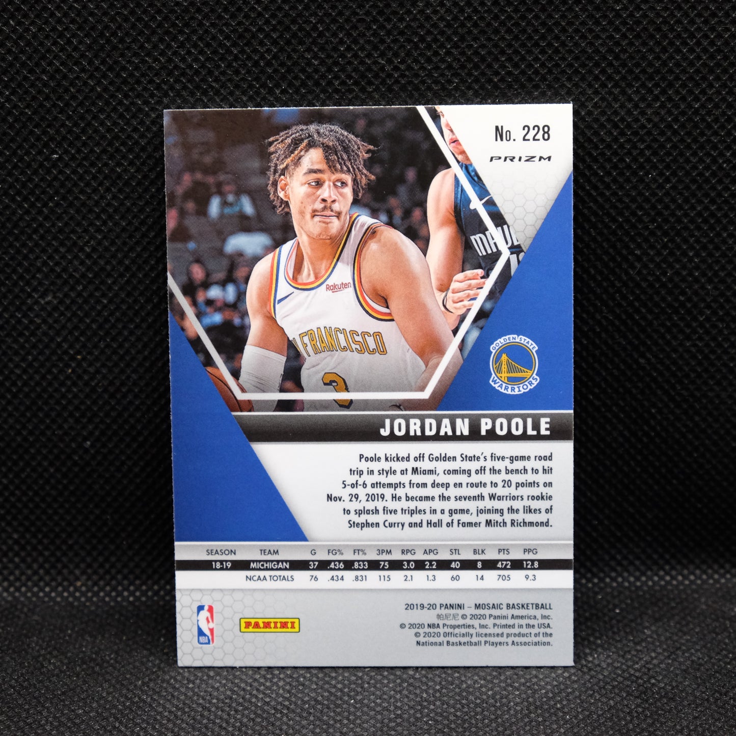 2019-20 Jordan Poole Mosaic #228 Choice Red Green Prizm Rookie Card