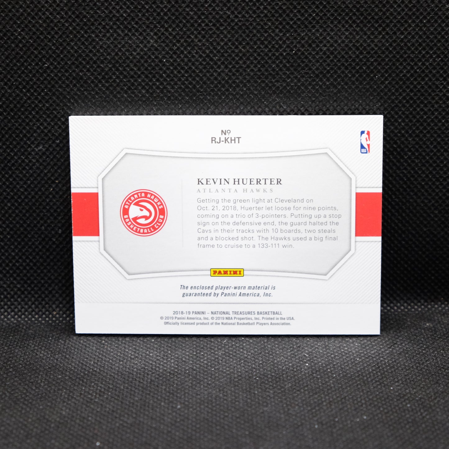 2018-19 Kevin Huerter National Treasures RJ-KHT Rookie Jerseys /99