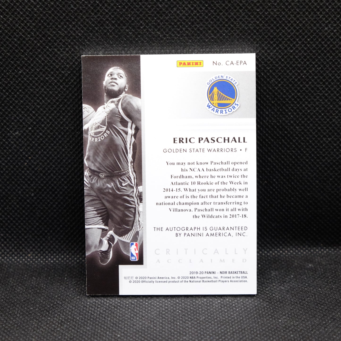 2019-20 Eric Paschall Noir CA-EPA Critically Acclaimed Rookie Auto /99