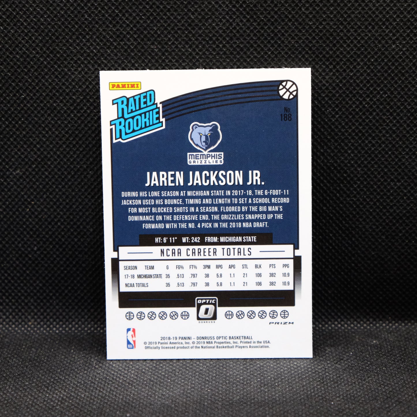 2018-19 Jaren Jackson Jr. Donruss Optic Rated Rookie Silver Prizm RC