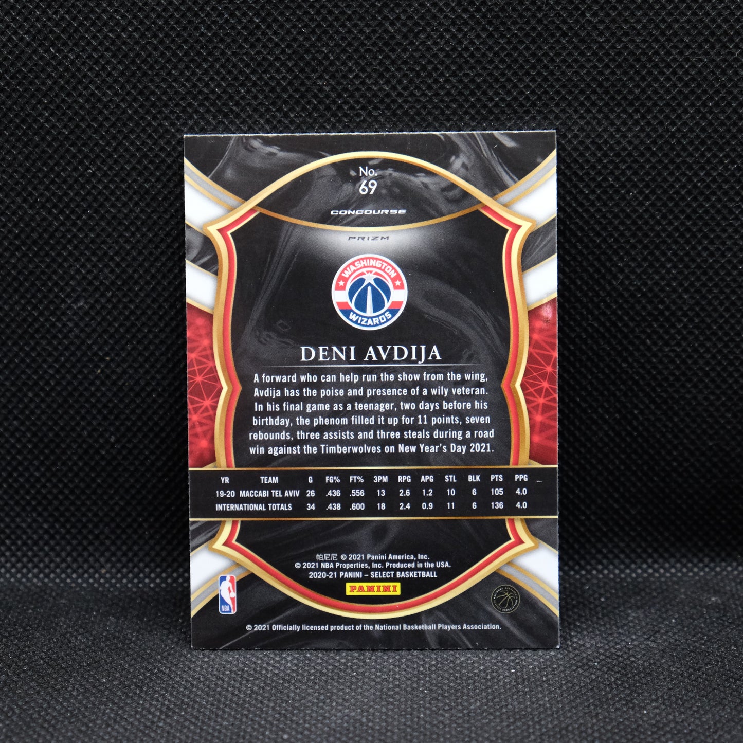 2020-21 Deni Avdija Select #69 Tri Colour Shimmer Prizm Rookie Card