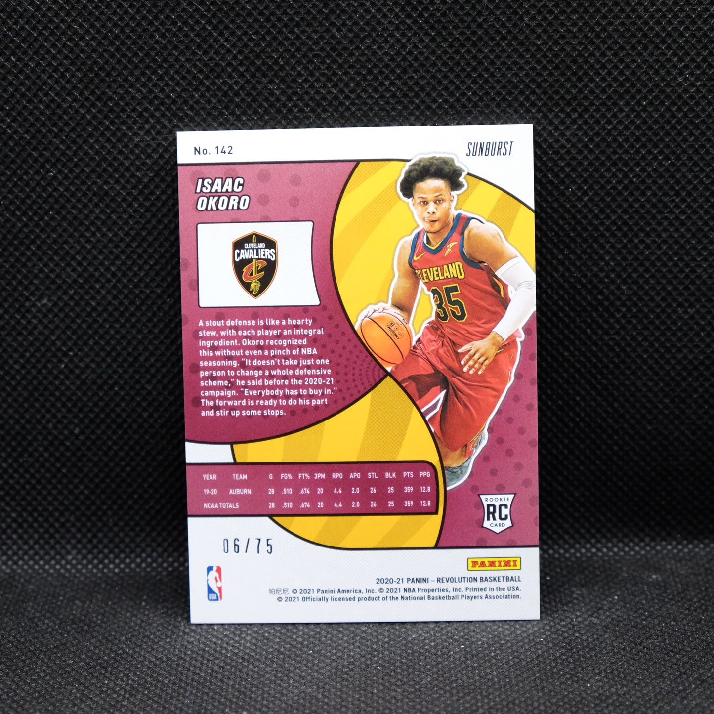 2020-21 Isaac Okoro Revolution #142 Sunburst Rookie Card /75