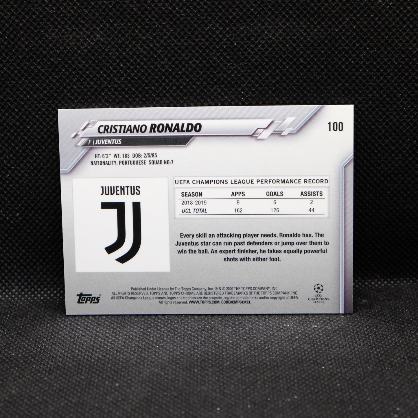 2019-20 Topps Chrome Cristiano Ronaldo #100 Variation Sapphire Refractor