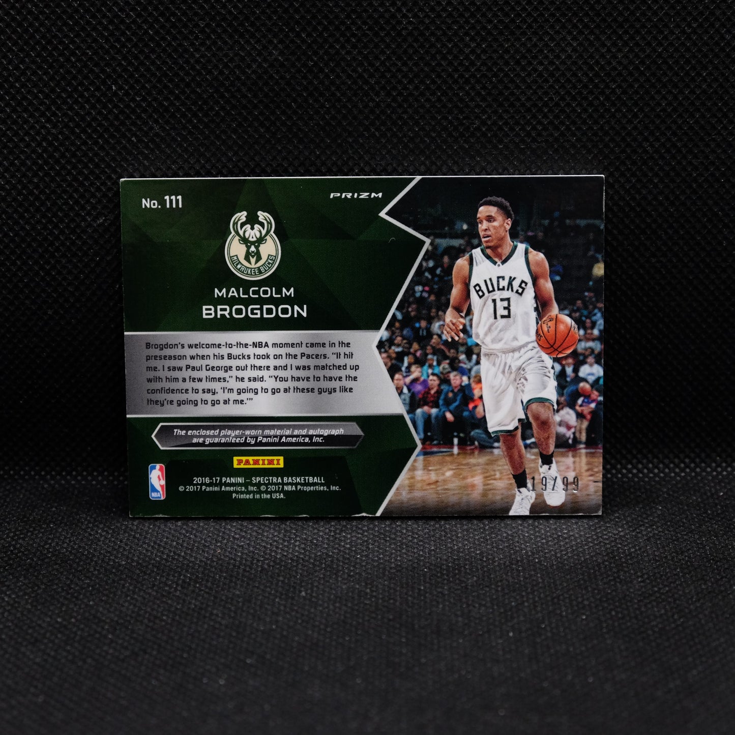 2016-17 Malcolm Brogdon Spectra #111 Blue Fast Break Prizm Rookie Patch Auto /99
