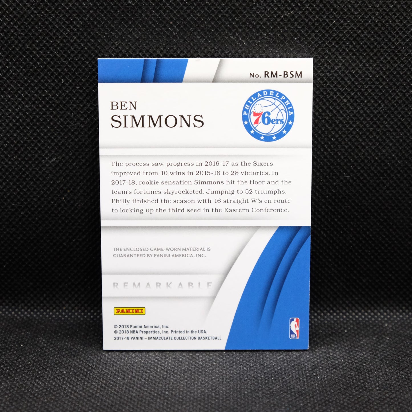 2017-18 Ben Simmons Immaculate Remarkable Materials RM-BSM /49