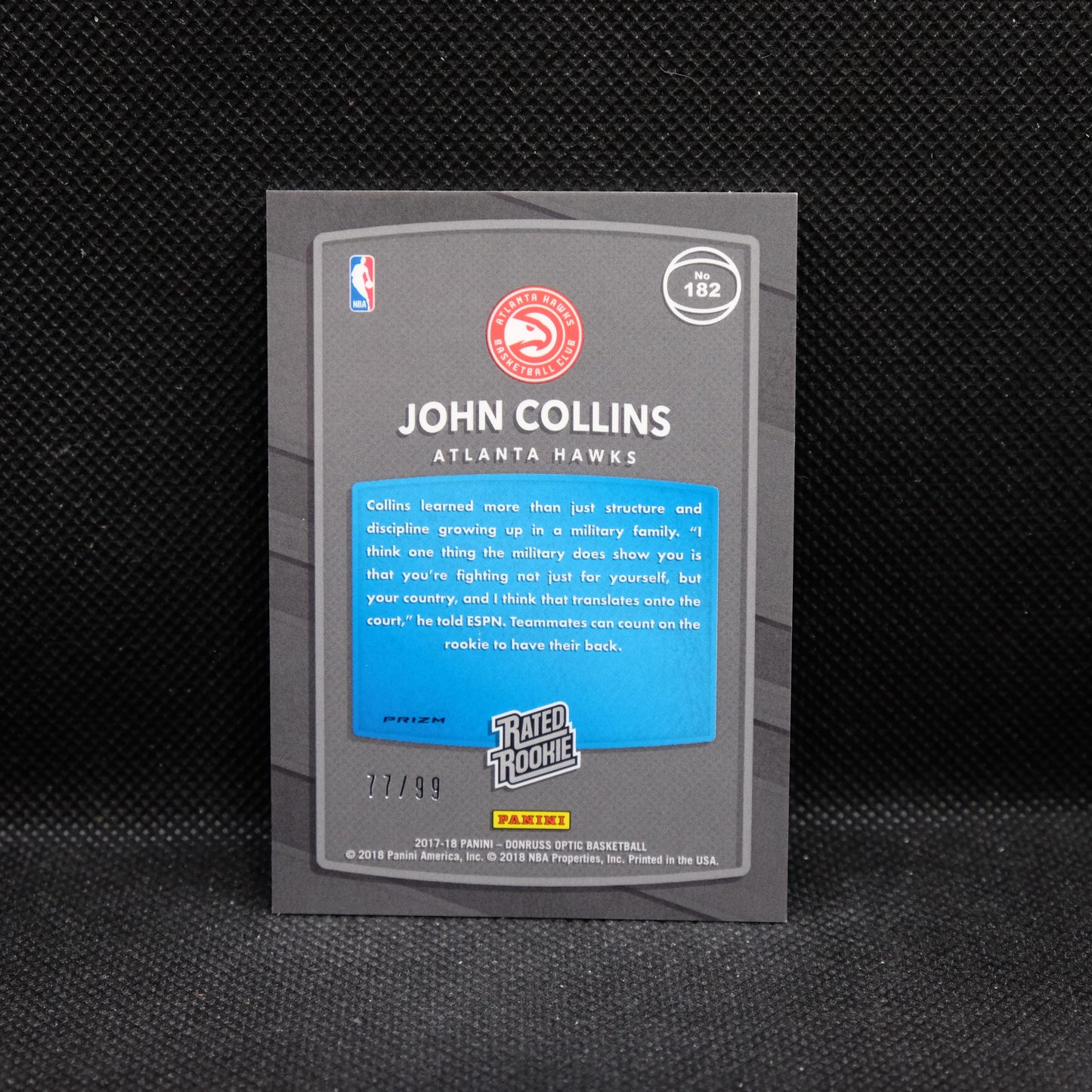 2017-18 John Collins Donruss Optic Rated Rookie Red Prizm /99