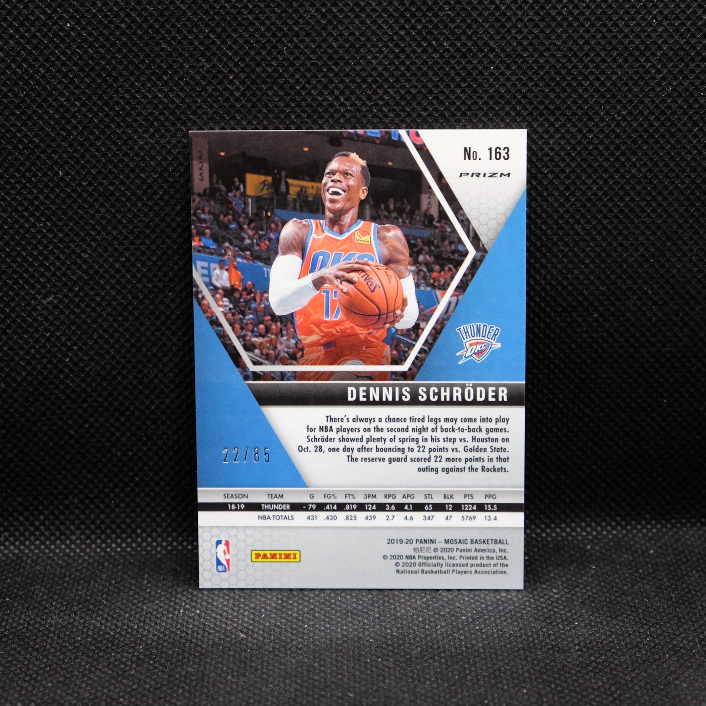 2019-20 Mosaic Dennis Schroder #163 Blue Fast Break Prizm /85