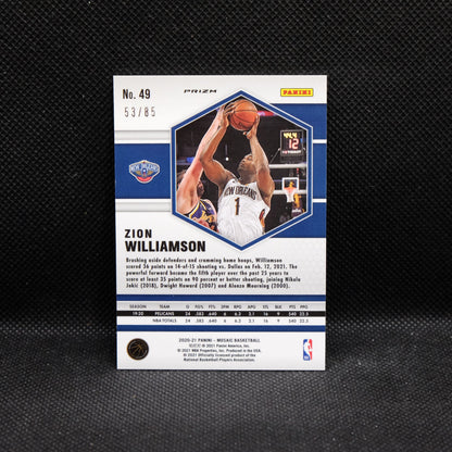 2020-21 Mosaic Zion Williamson #49 Blue Fast Break Prizm /85