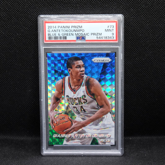 2014-15 Panini Prizm Giannis Antetokounmpo Blue & Green Mosaic Prizm PSA 9