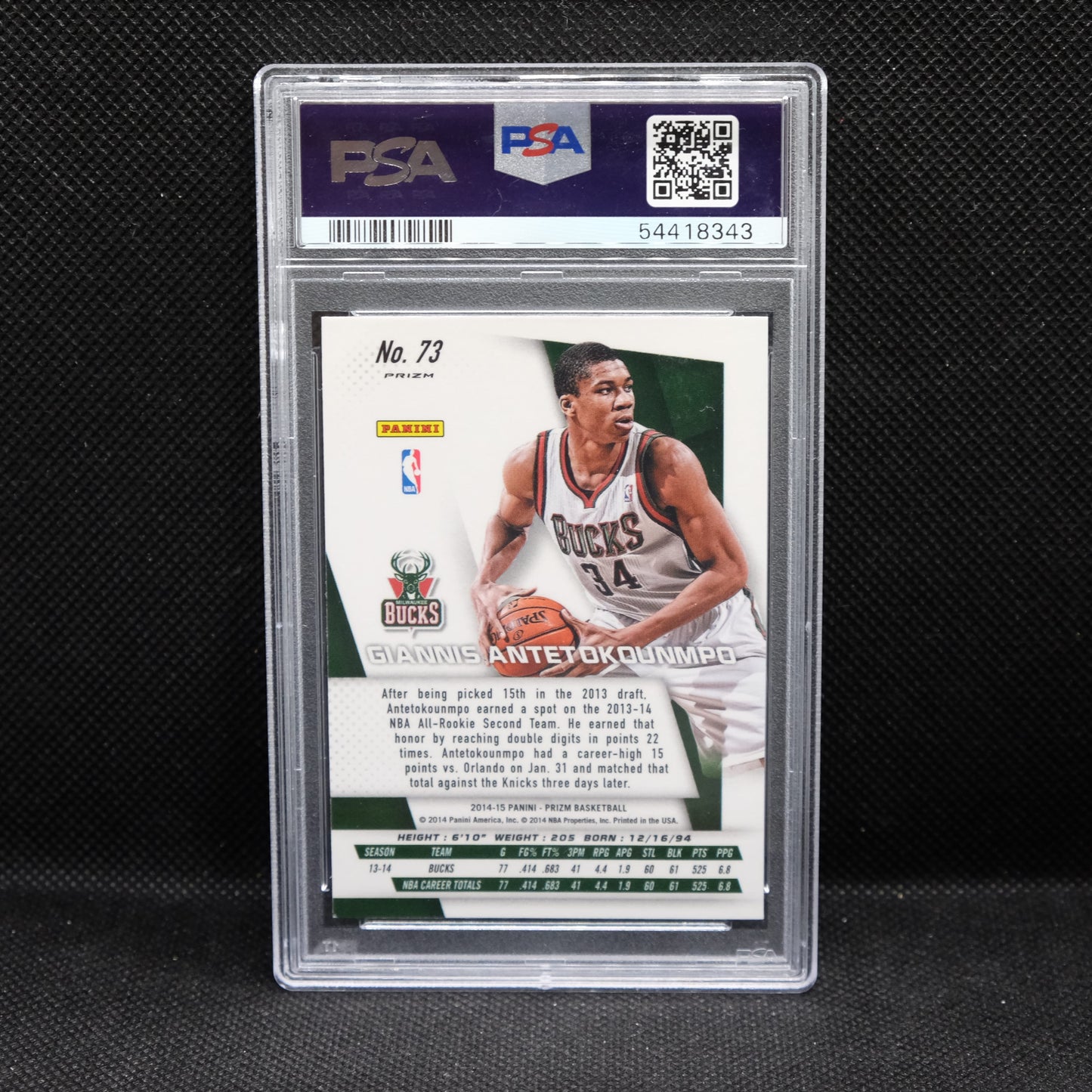 2014-15 Panini Prizm Giannis Antetokounmpo Blue & Green Mosaic Prizm PSA 9