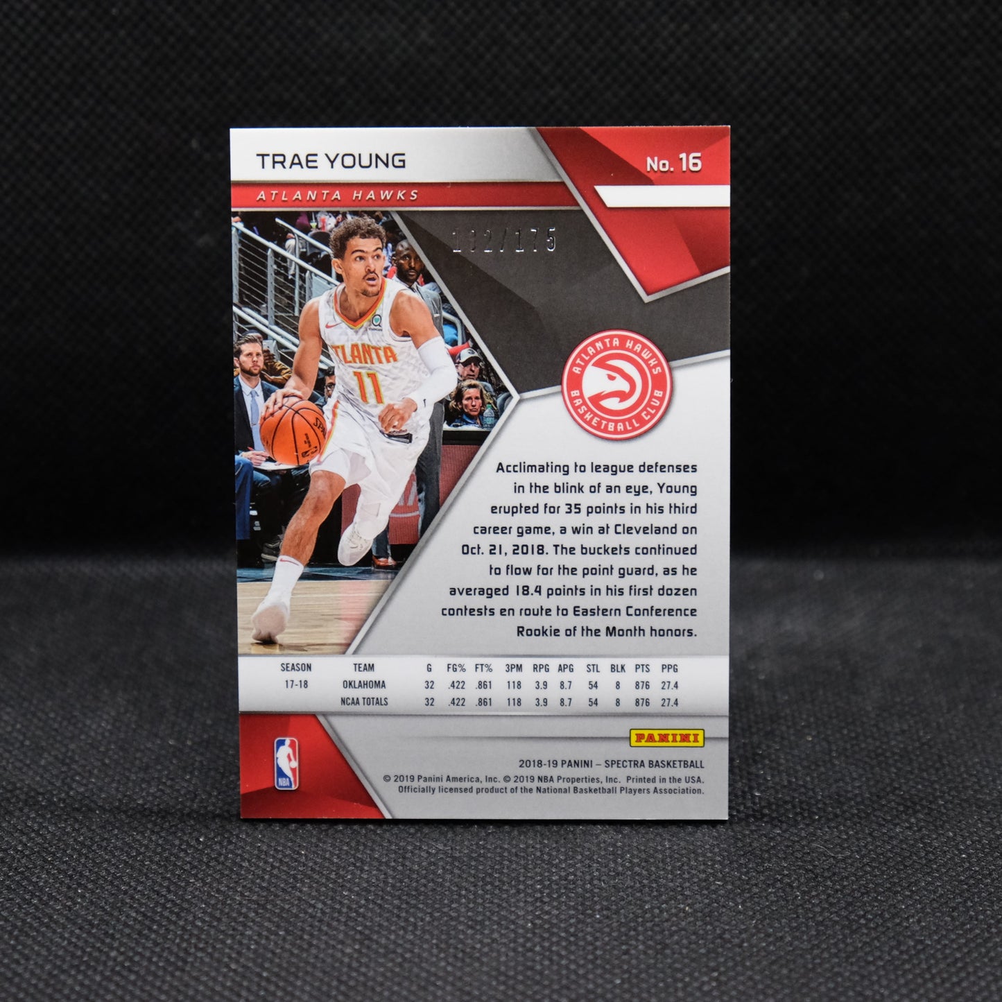 2018-19 Trae Young Spectra #16 Rookie Card /175