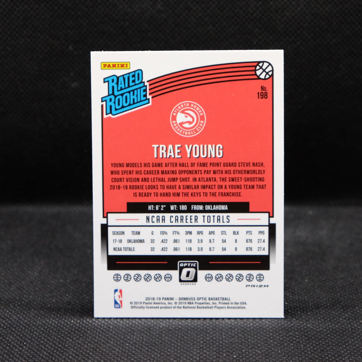 2018-19 Trae Young Donruss Optic Rated Rookie #198 Blue Velocity Prizm