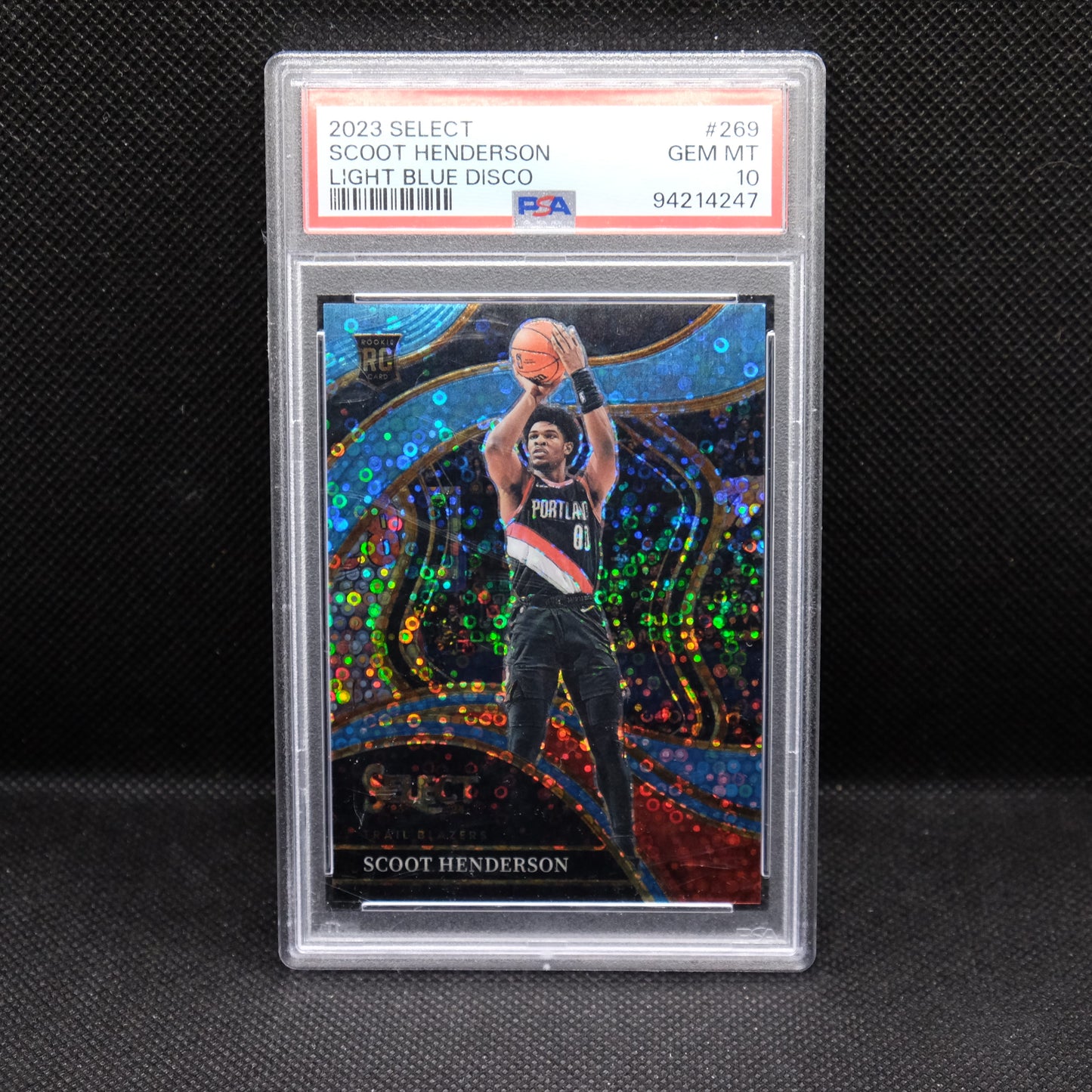 2023-24 Scoot Henderson Select #269 Light Blue Disco Prizm Rookie PSA 10 /99