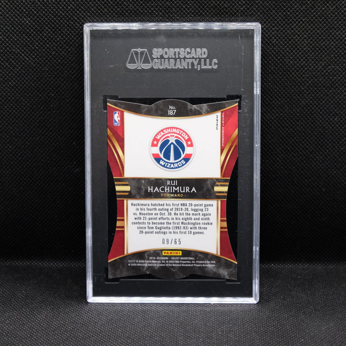 2019-20 Rui Hachimura Select #187 Orange Die Cut Prizm /65 Rookie Card SSC 9.5