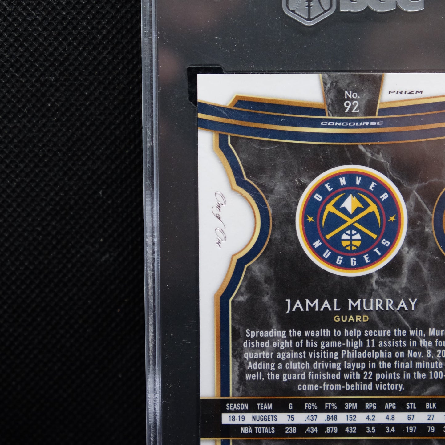 2019-20 Jamal Murray Select #92 Black Disco Prizm 1/1 One of One SGC 10 GEM MINT