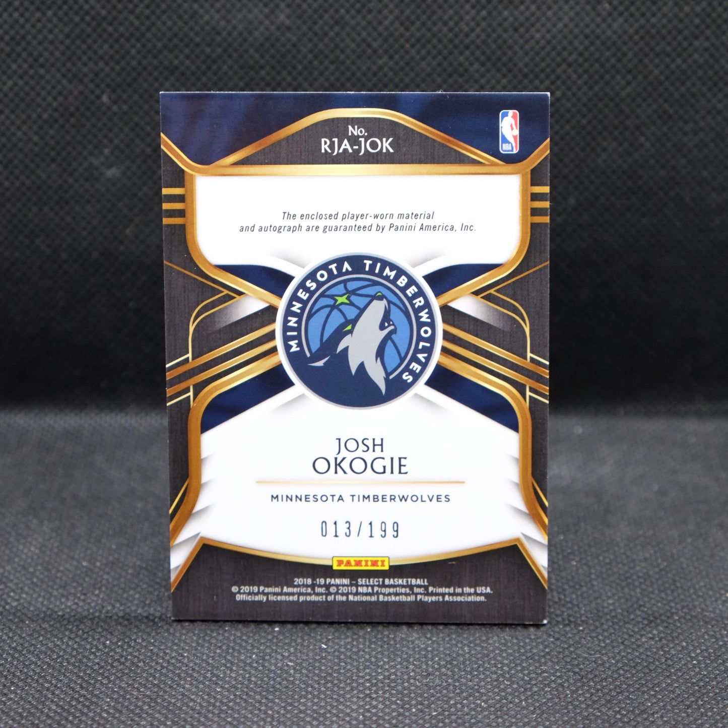 2018-19 Josh Okogie Select RJA-JOK Rookie Jersey Autograph /199
